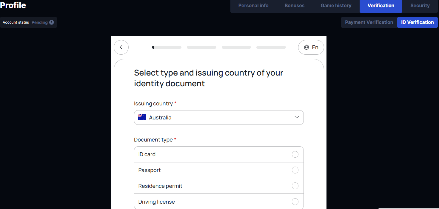 Betflare Casino KYC verifciation process
