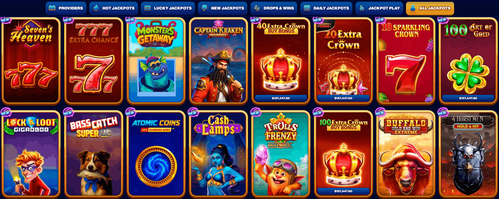 Spins of Glory Casino jackpot games
