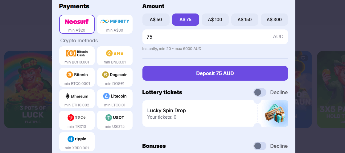 Goodman Casino payment methods
