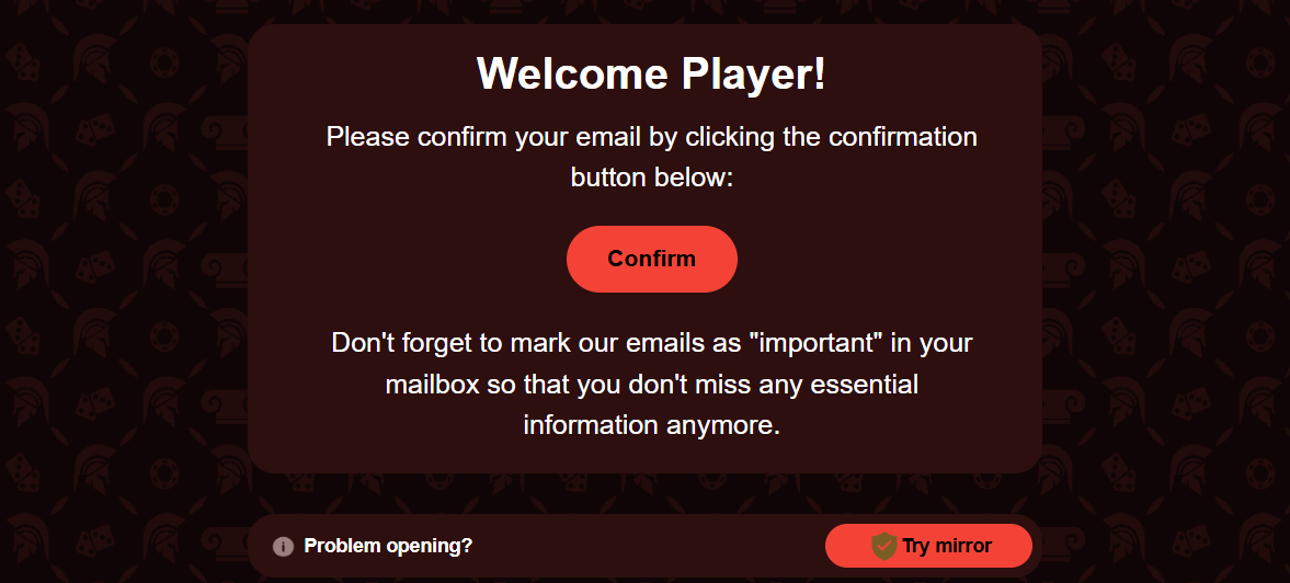 Roman Casino email confirmation