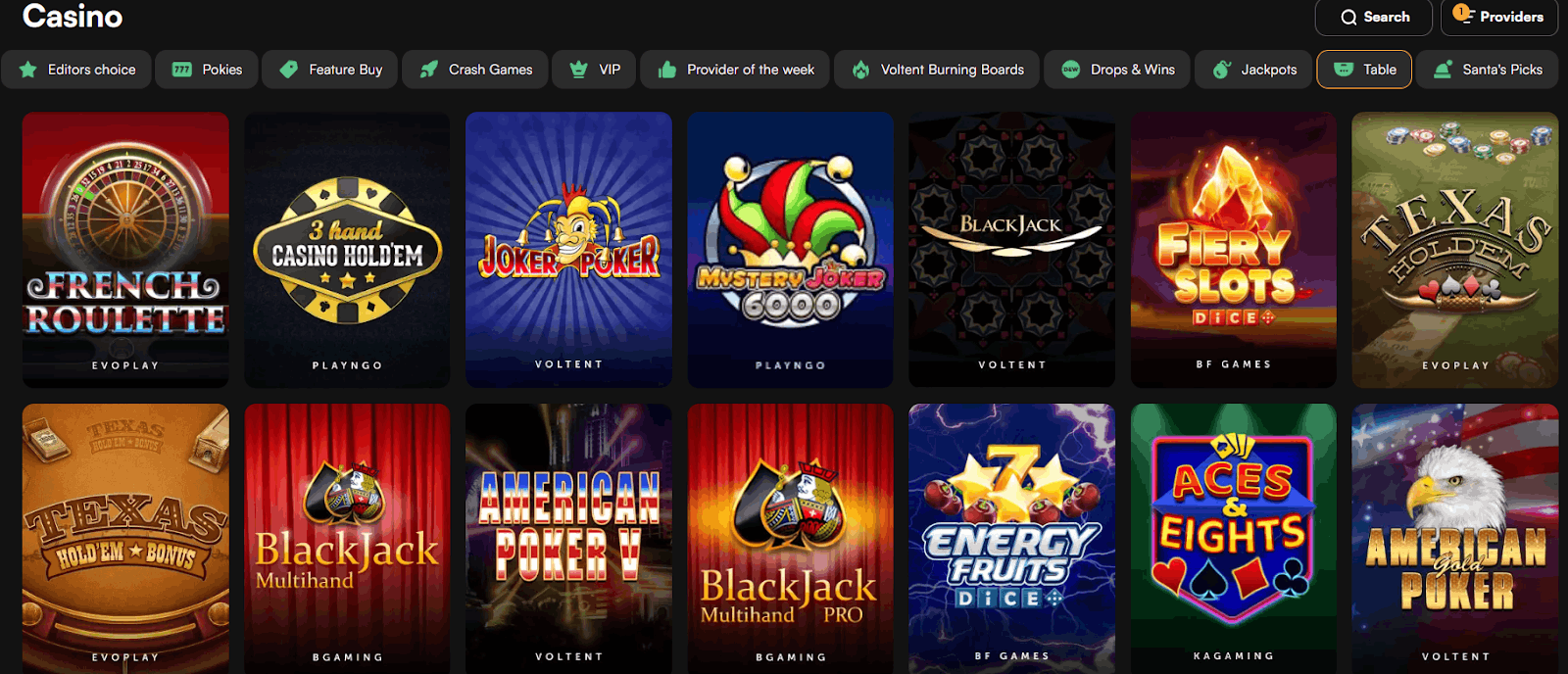NewLucky Casino table games