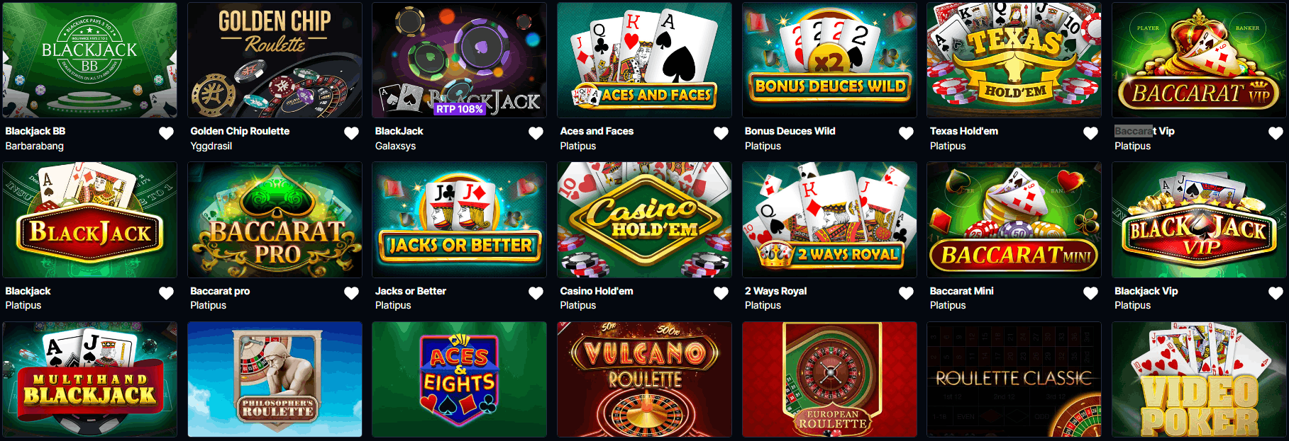 Betflare Casino RNG table games