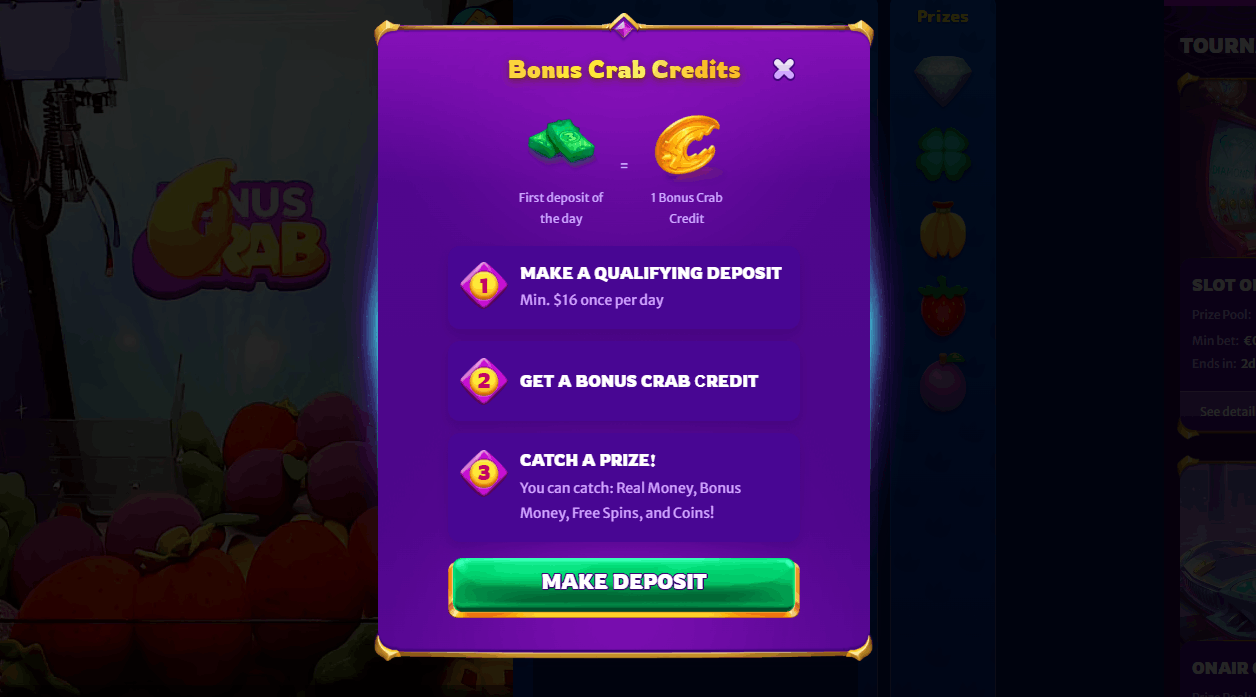 Midarion Casino bonus crab promo