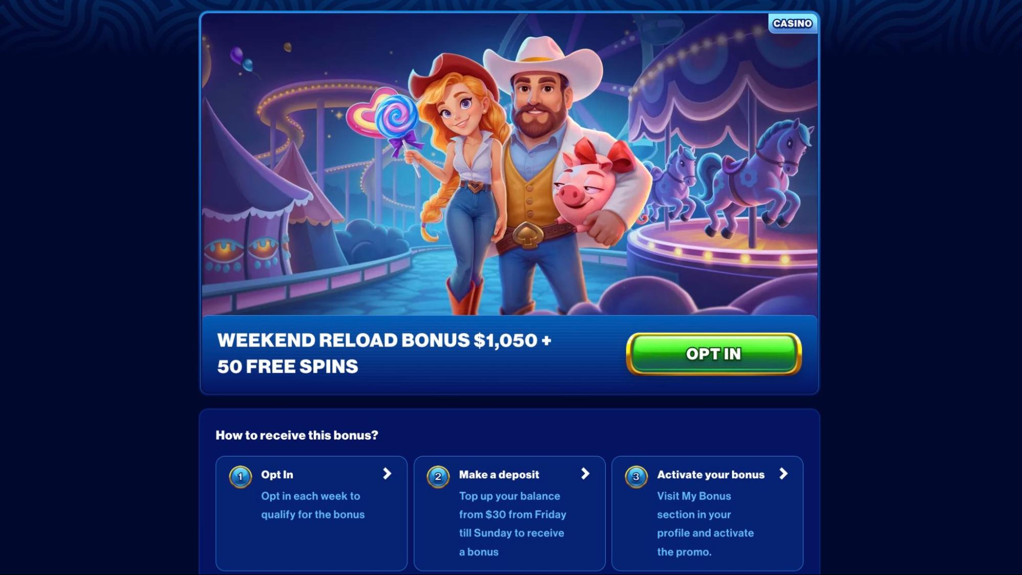 Spins of Glory Casino weekend reload package