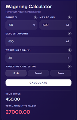 Bonus Wagering Calculator example
