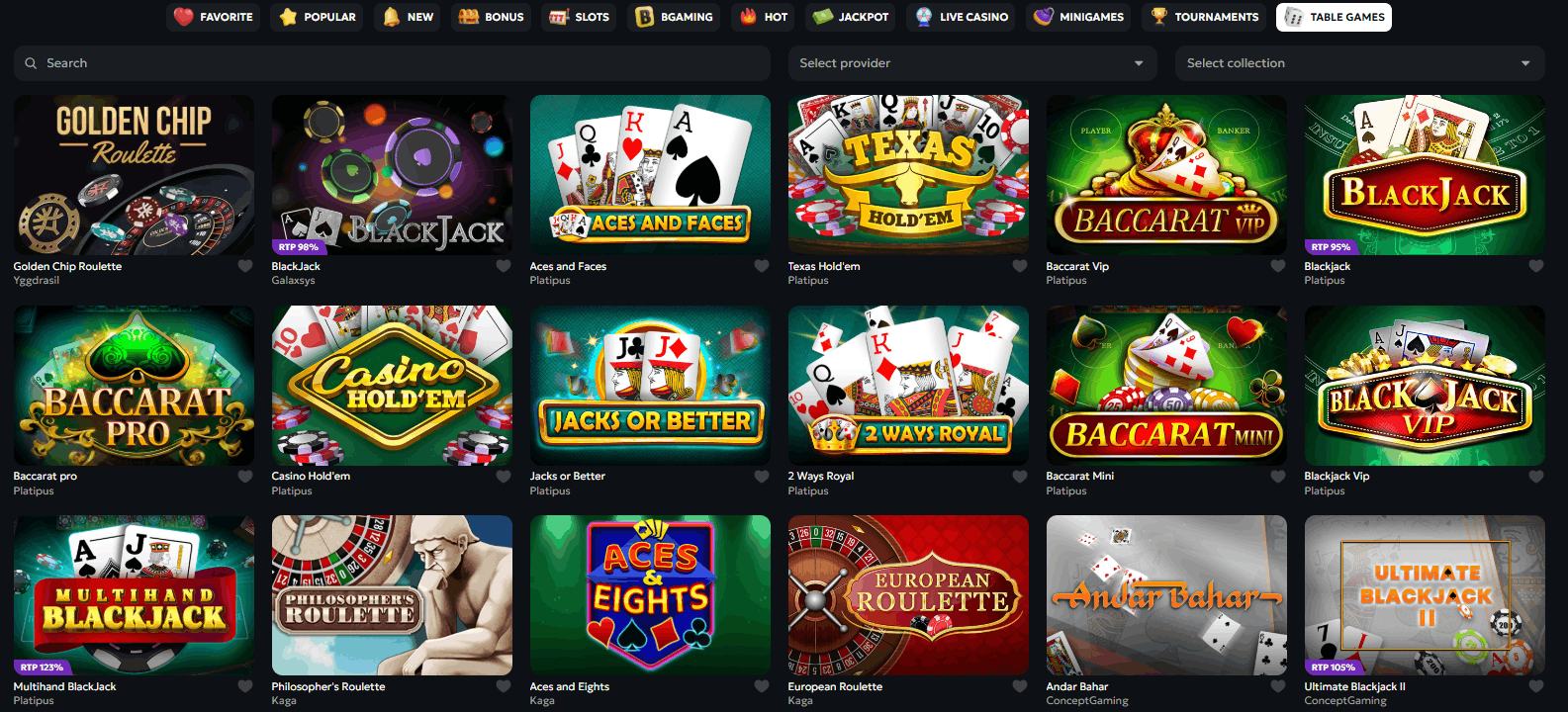 Casabet Casino table games