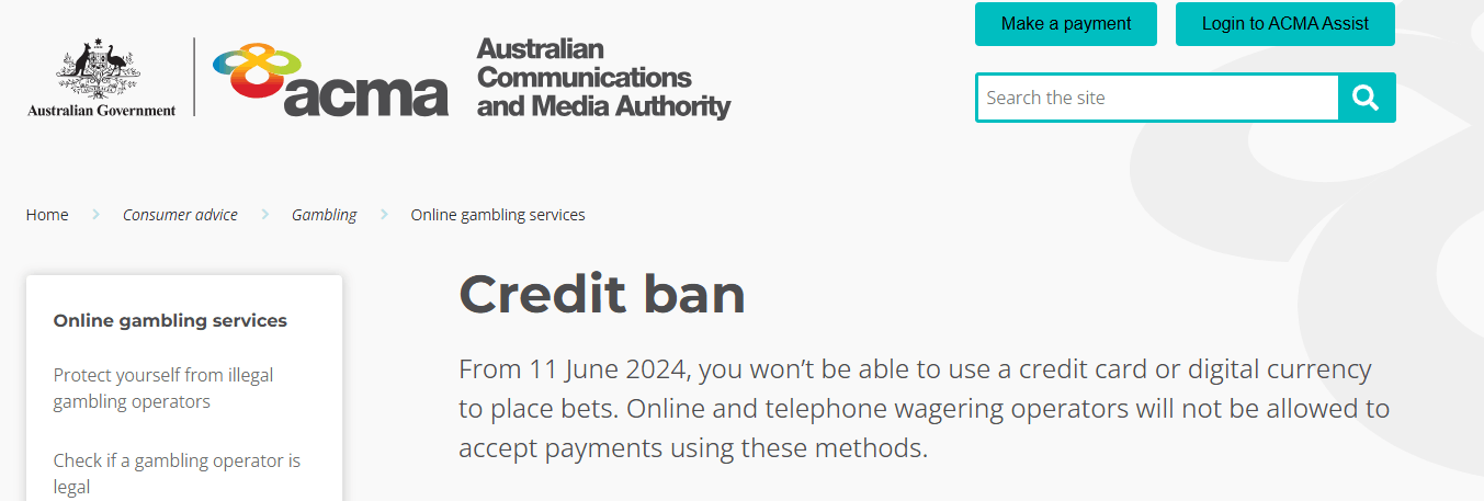 ACMA credit ban