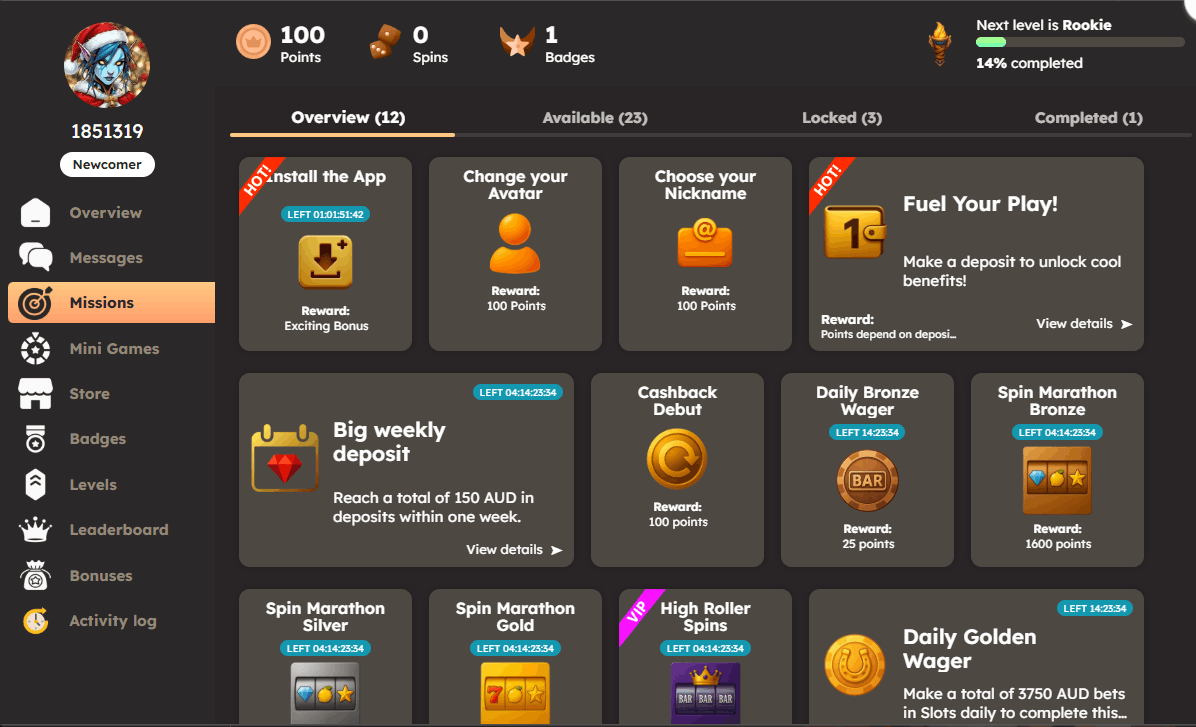 National Casino missions and bonus store