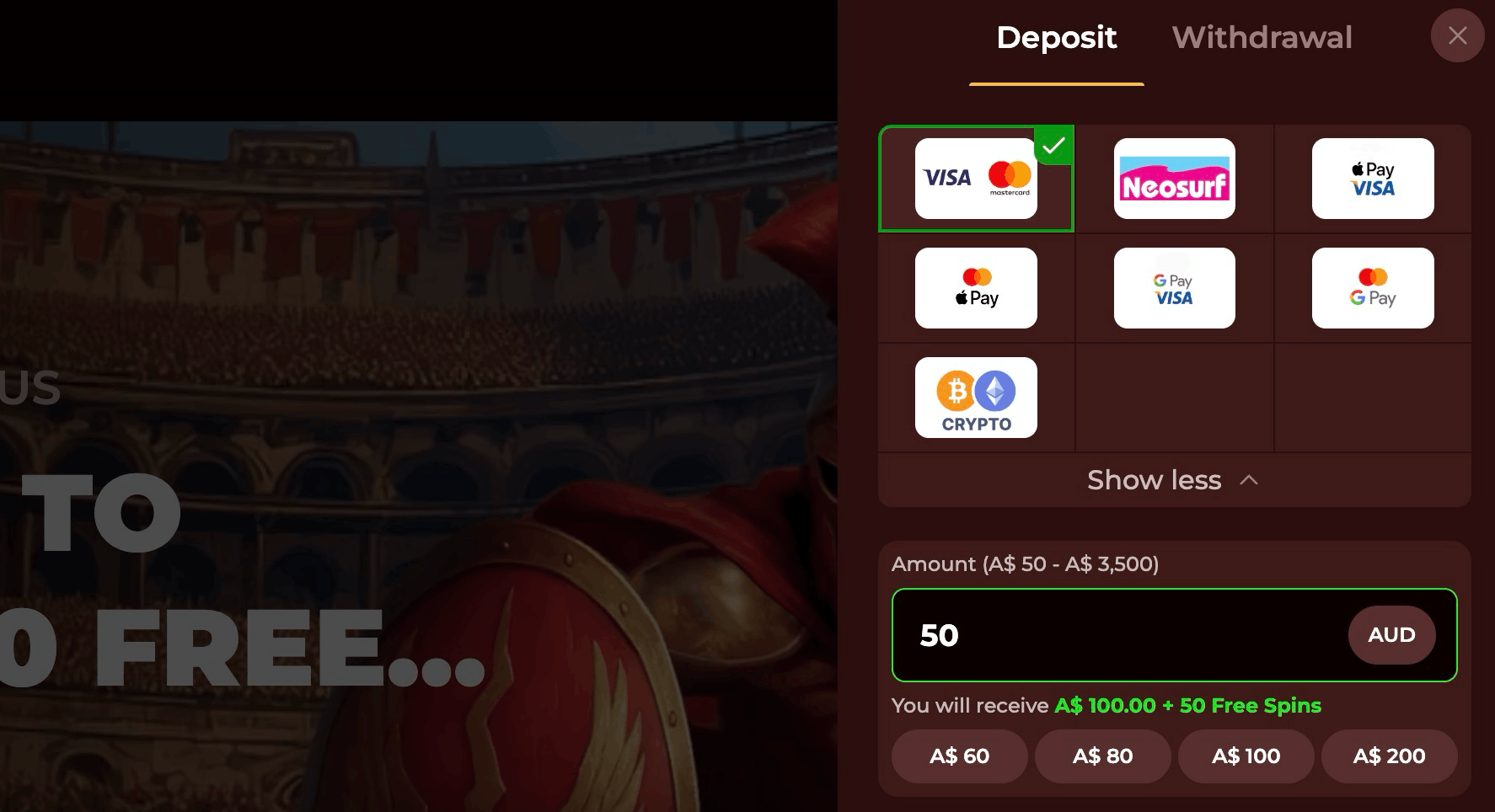 Roman Casino payment methods