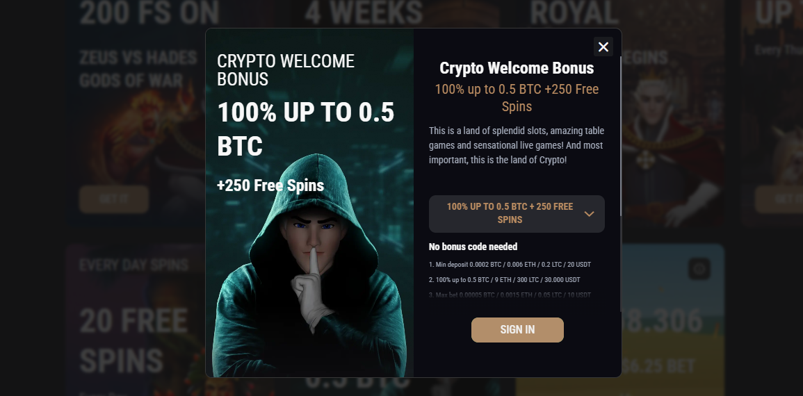 King Billy Casino crypto bonus for new players