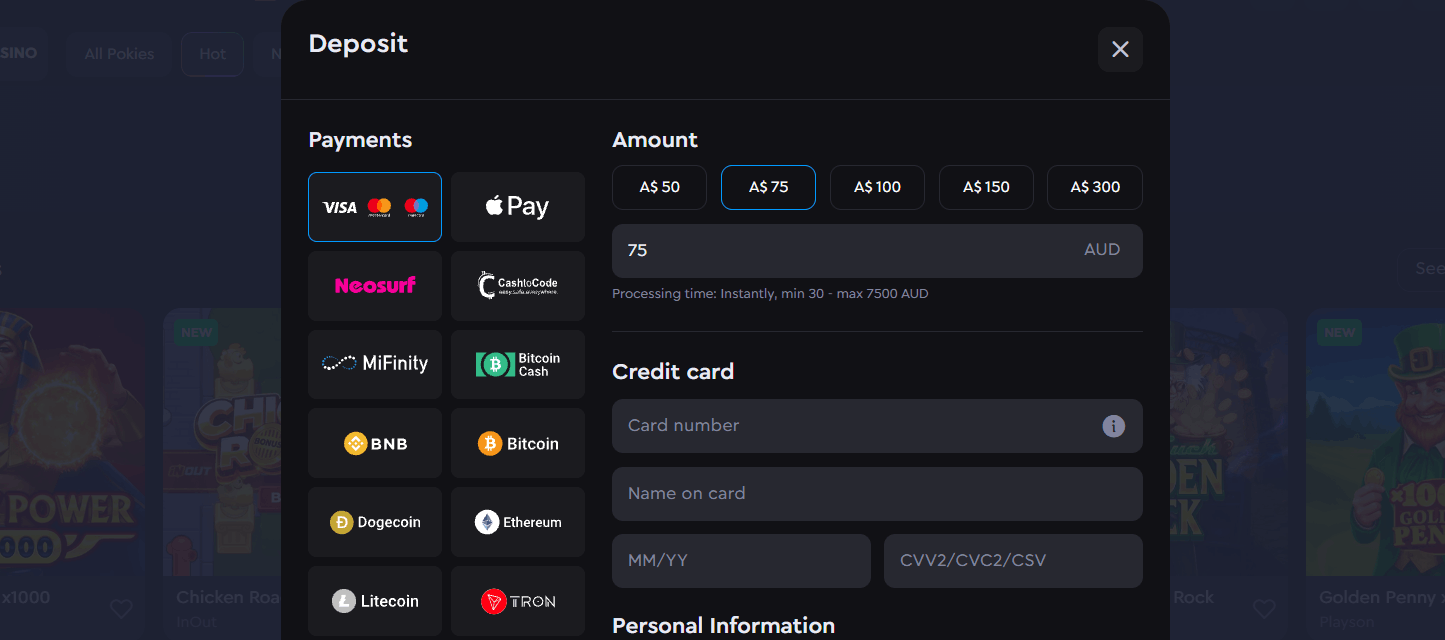 Rockwin Casino payment methods