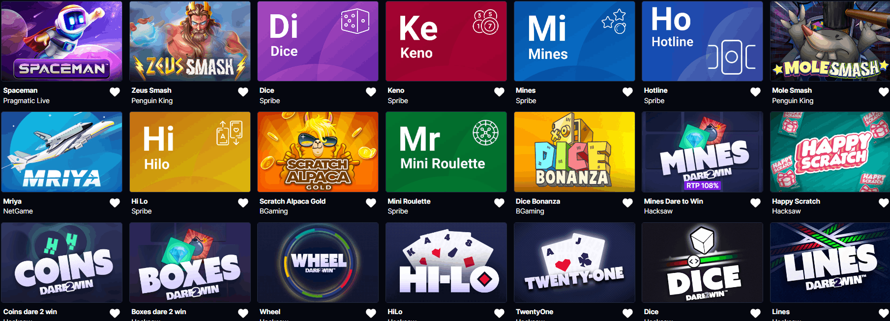 Betflare Casino instant win games