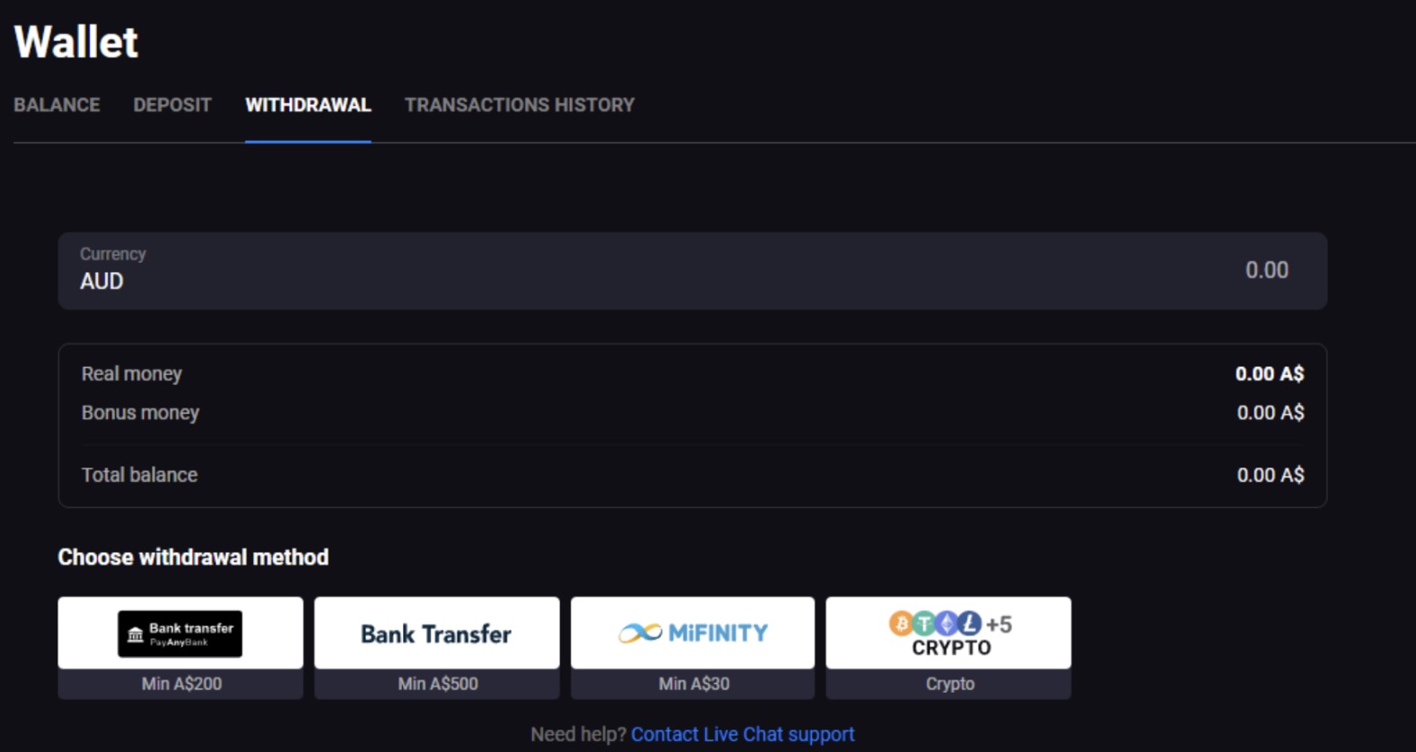 LuckyVibe withdrawal options