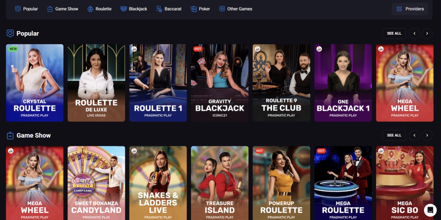Lucky Vibe Casino live dealer lobby