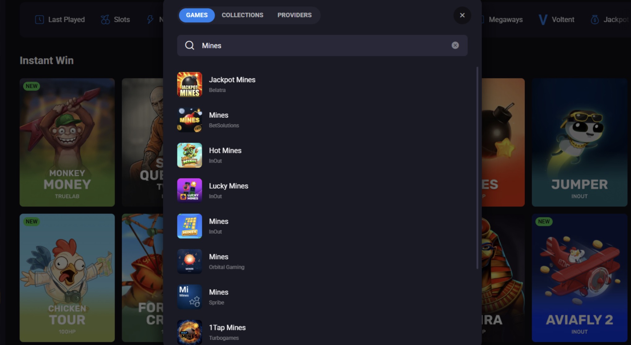 Lucky Vibe search bar Mines