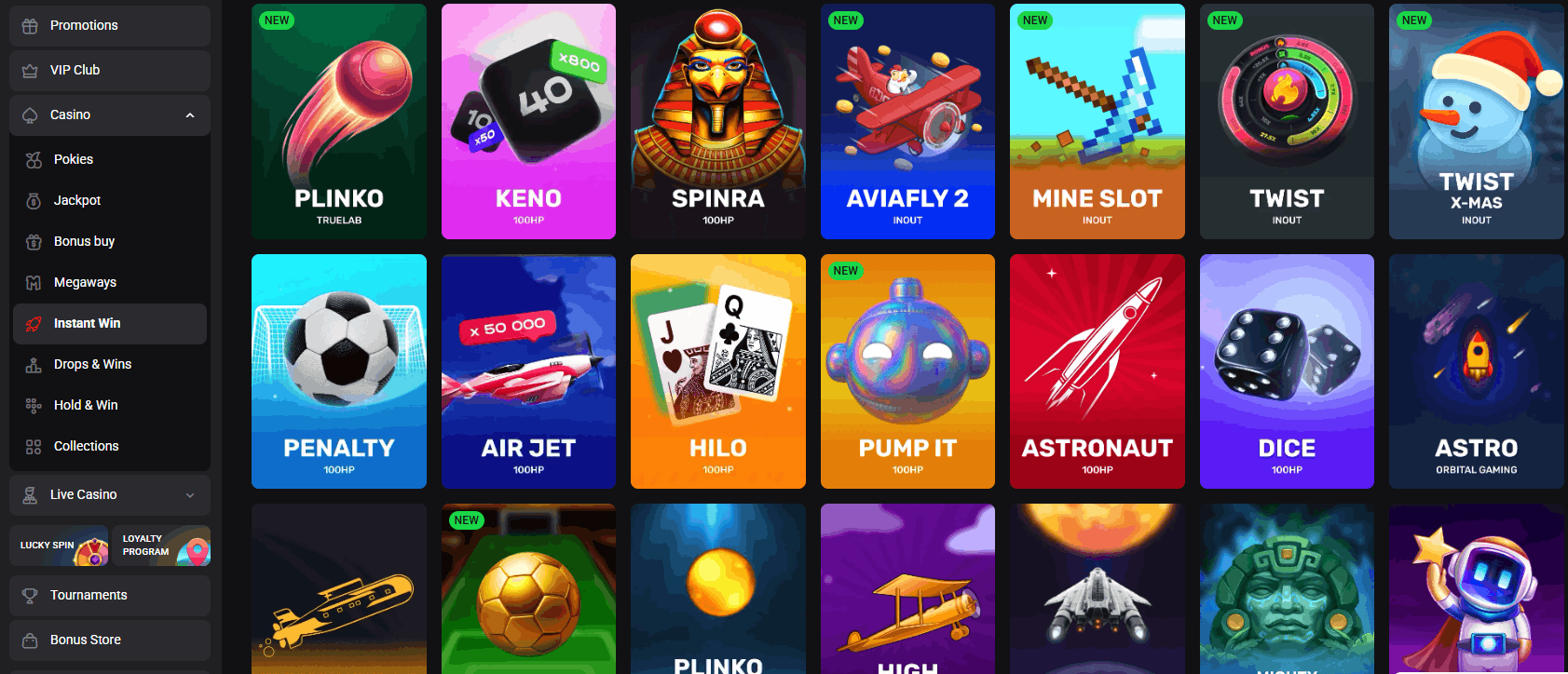 Rollero Casino instant win games