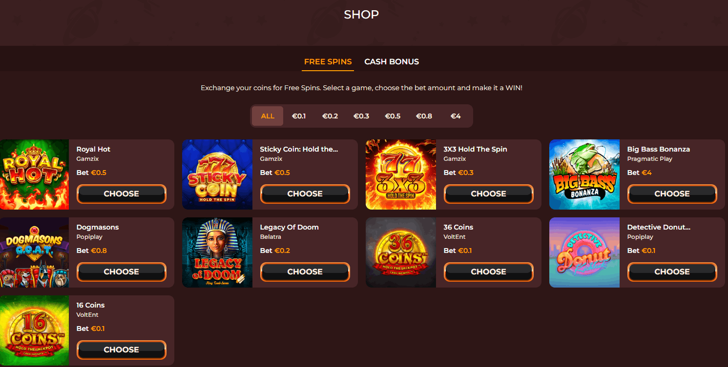 VegaZone Casino bonus shop
