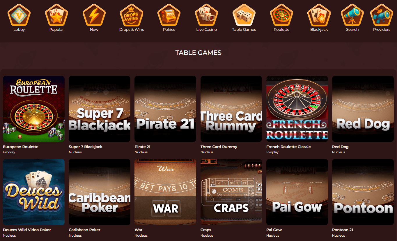 VegaZone Casino table games