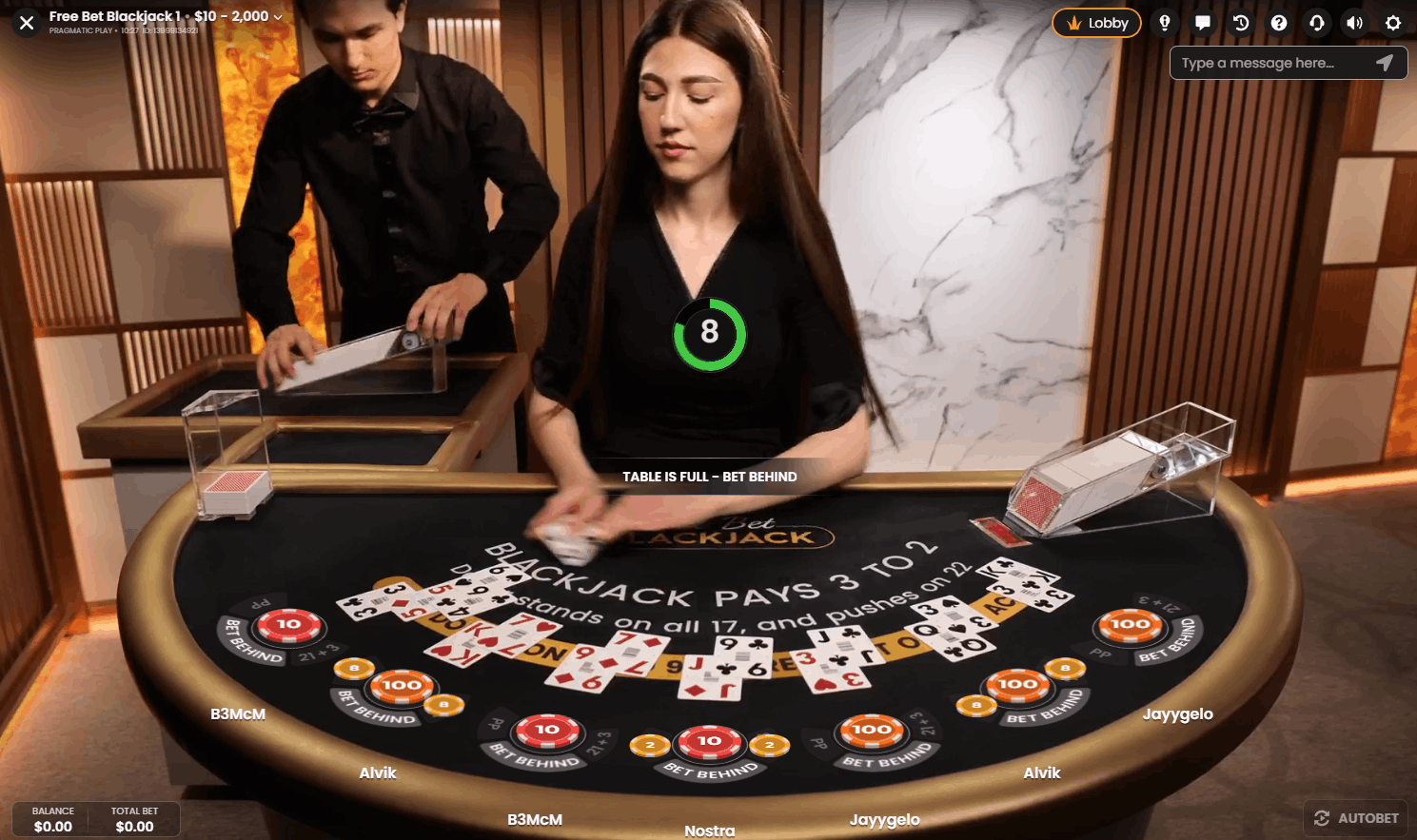 Free Bet Blackjack by Pragmatic Play Live