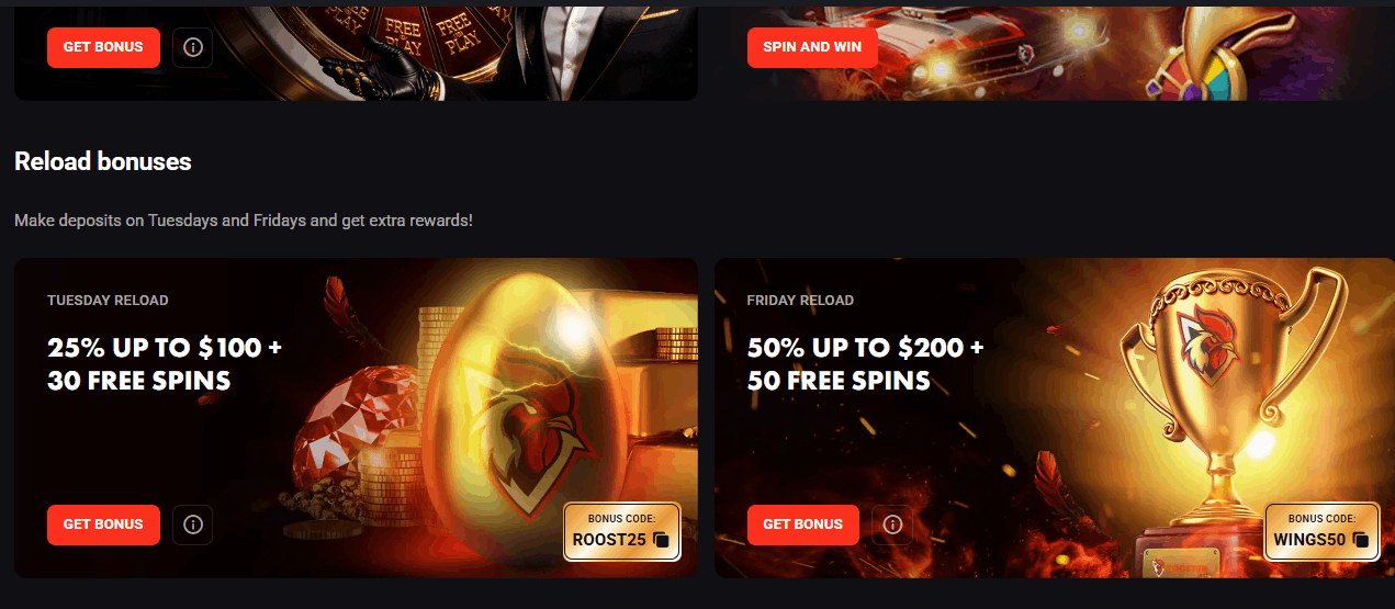 Rooster.bet Reload Bonuses