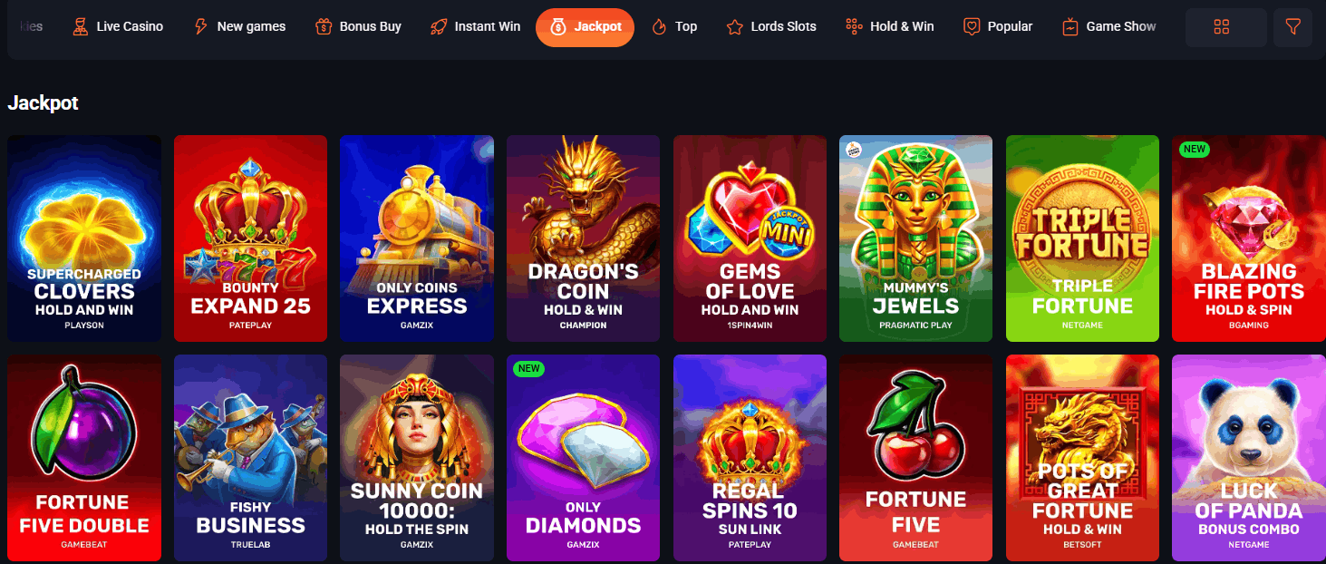 SlotLords Casino jackpots