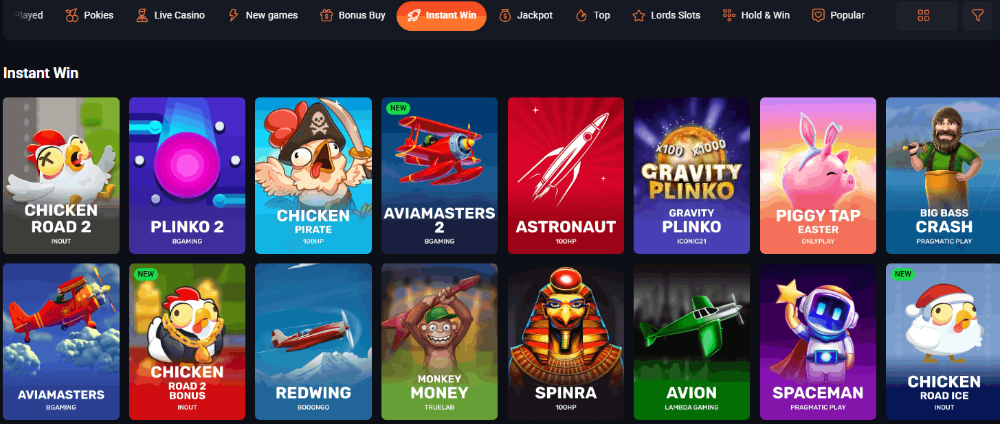 SlotLords Casino instant win games