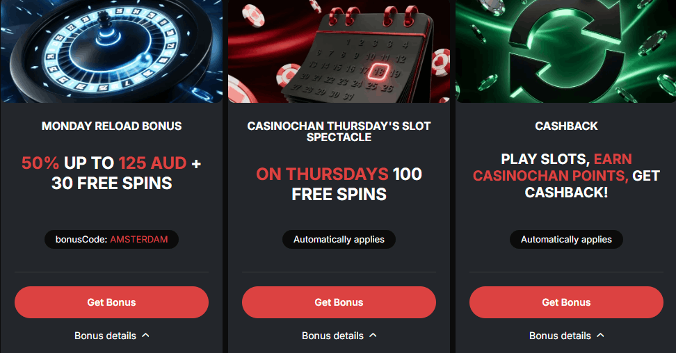 CasinoChan reload bonuses and cashback