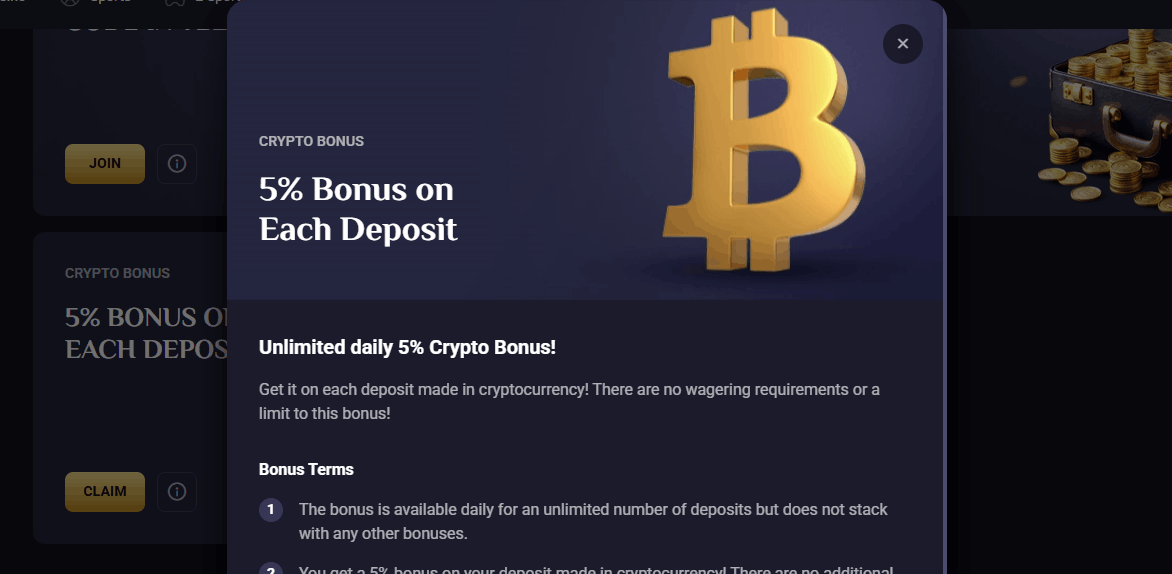 RollXO Casino crypto bonus