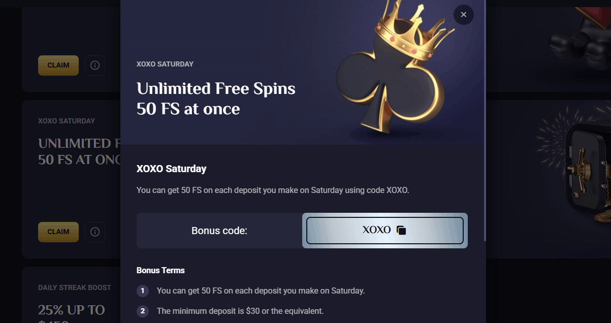RollXO Casino saturday free spins