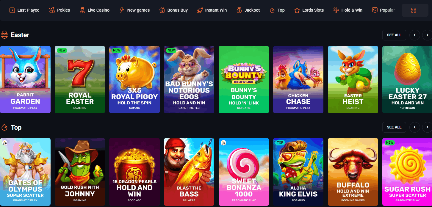 SlotLords Casino game lobby