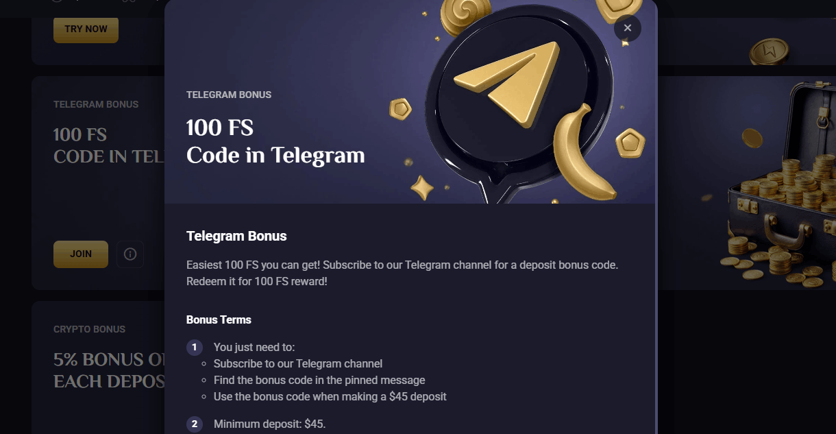 RollXO Casino Telegram bonus