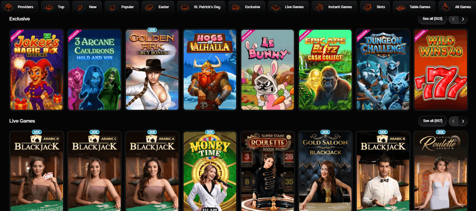 Revolution Casino exclusive games