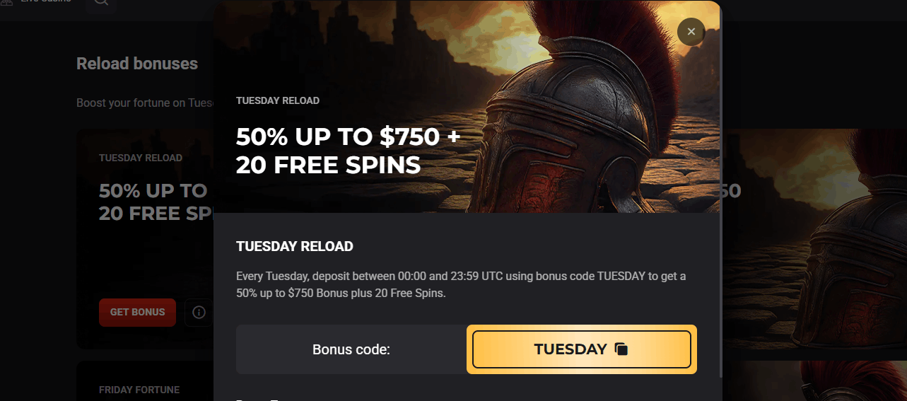 Rollero Casino reload bonus