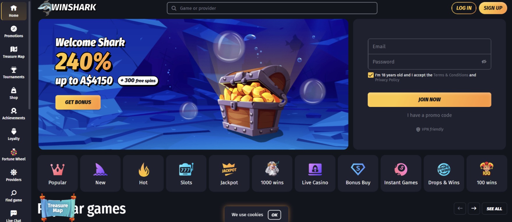 WinShark welcome bonus