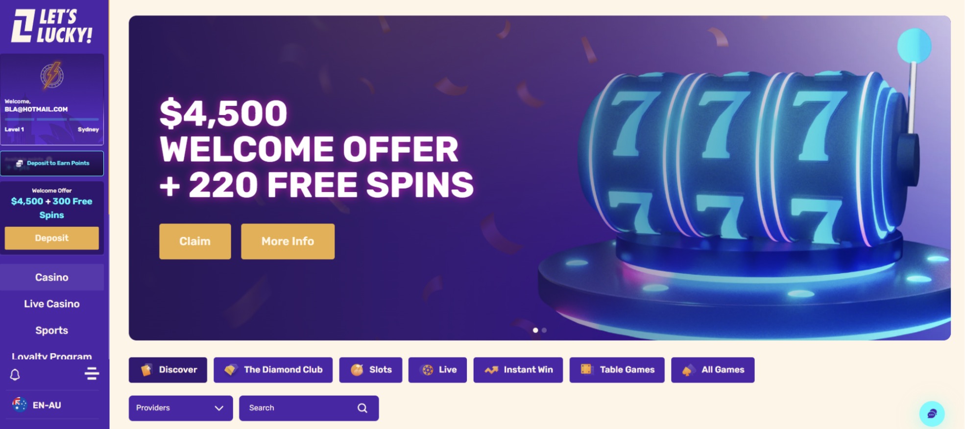 Let’s Lucky welcome offer