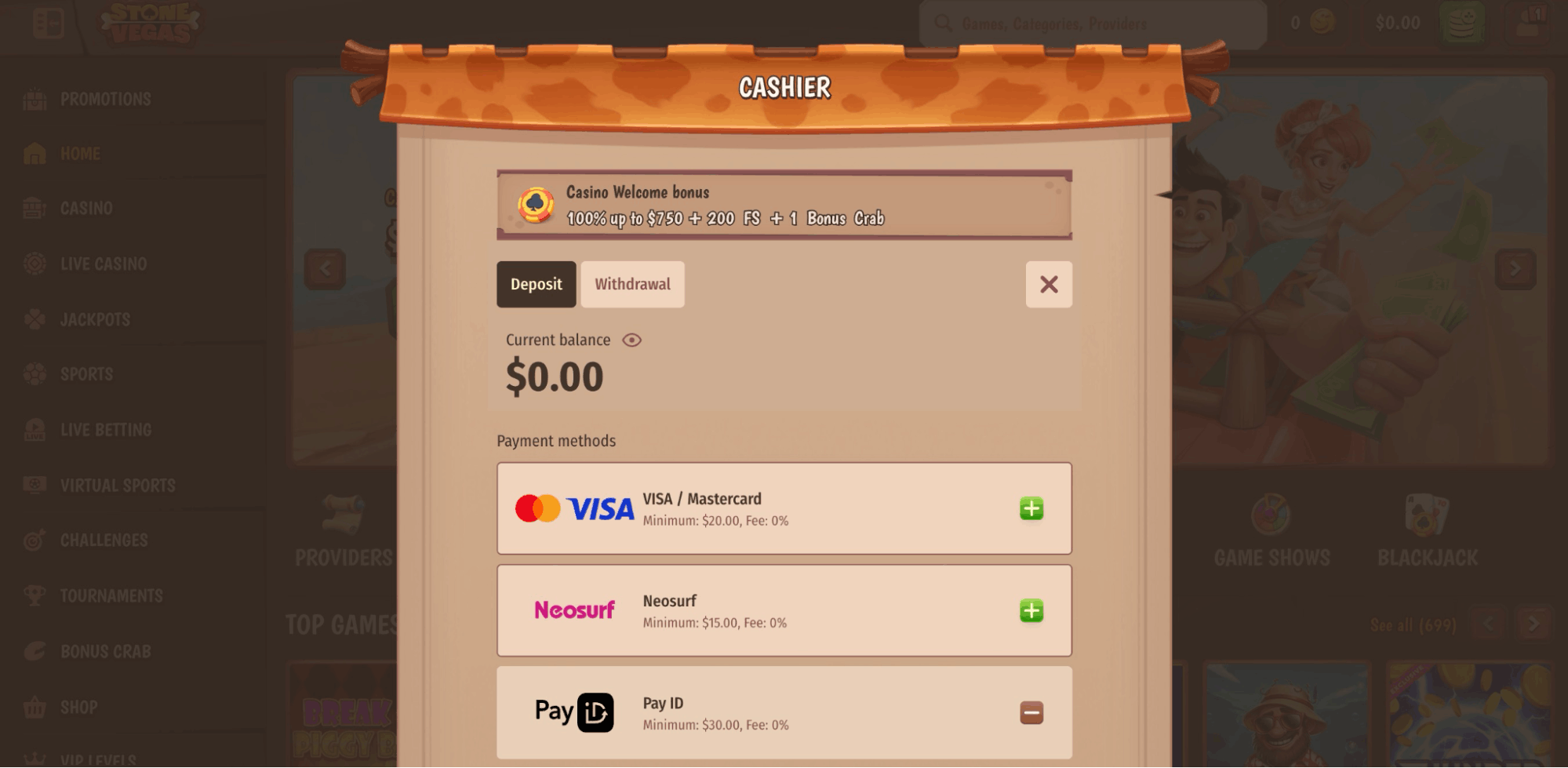 Stonevegas Casino deposit methods