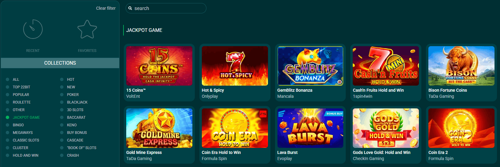 22Bit Casino jackpot games