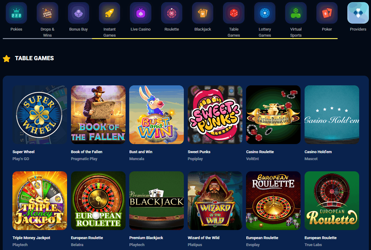 AzurSlot Casino table games