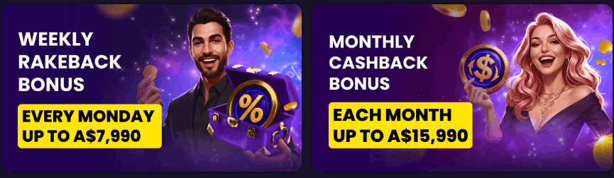 Playfina Casino weekly rakeback and monthly cashback bonus