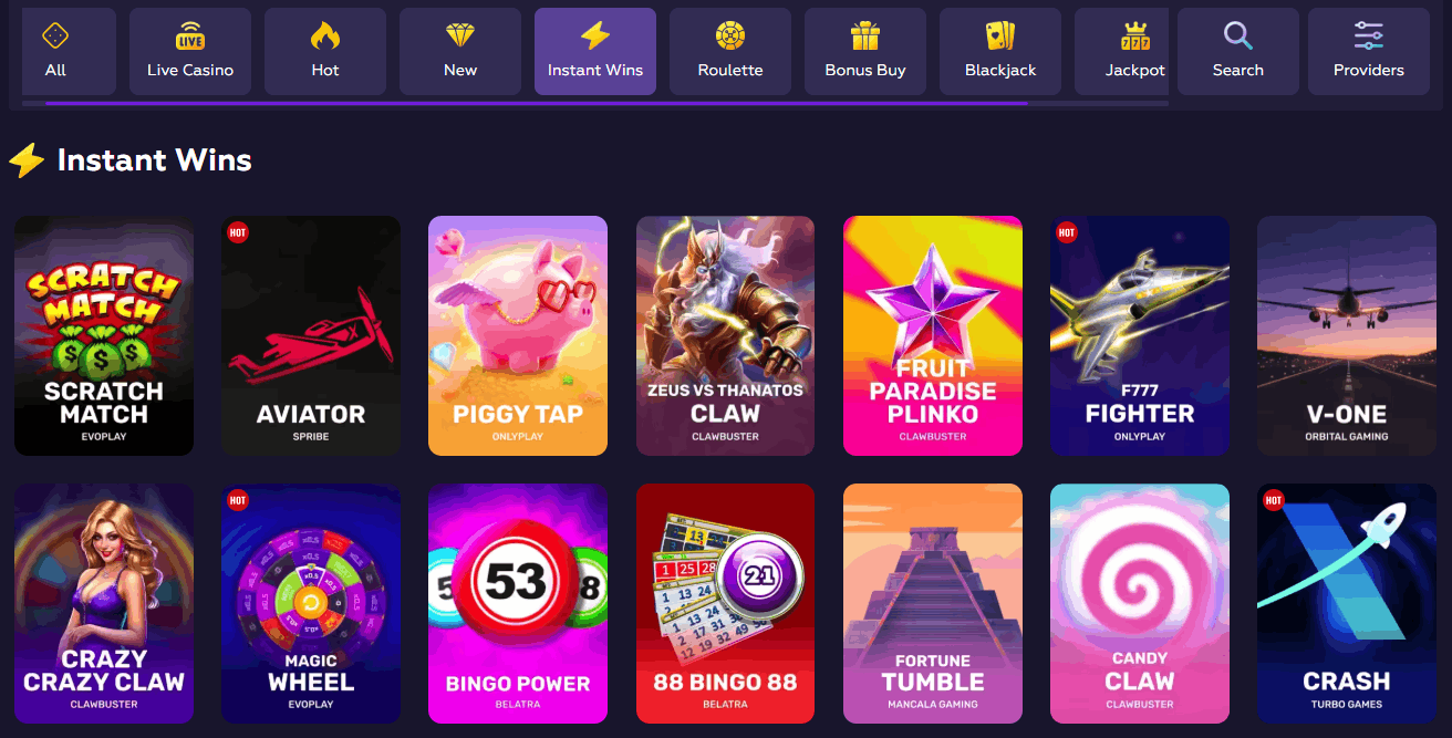 Playfina Casino instant win games
