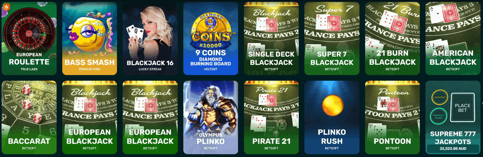 Spinaconda Casino table games