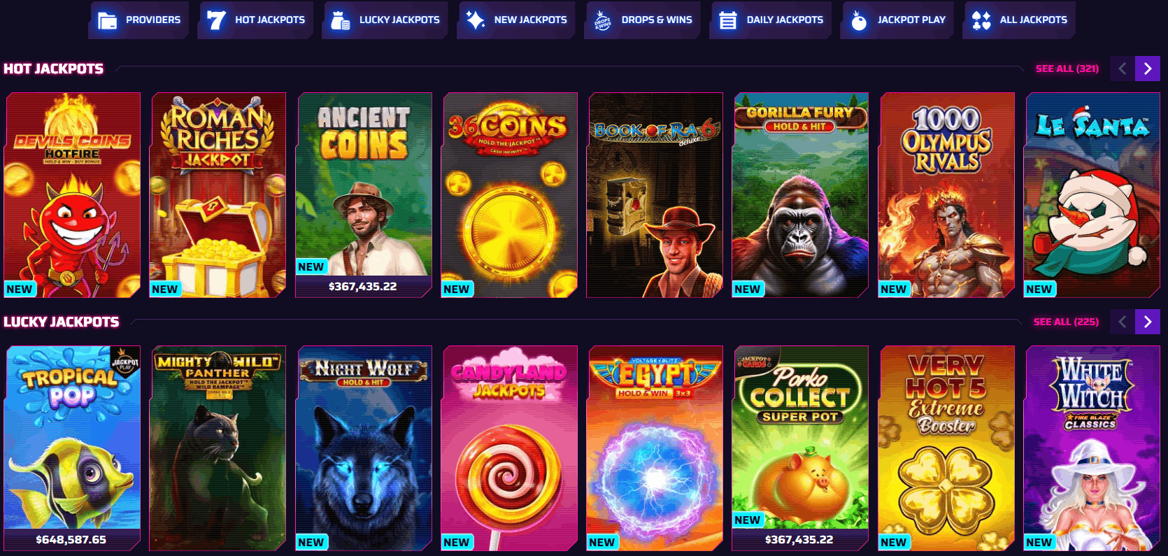 Roby Casino jackpot games