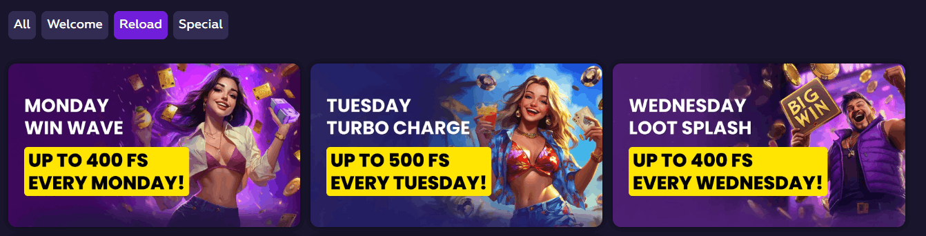 Playfina Casino reload bonuses