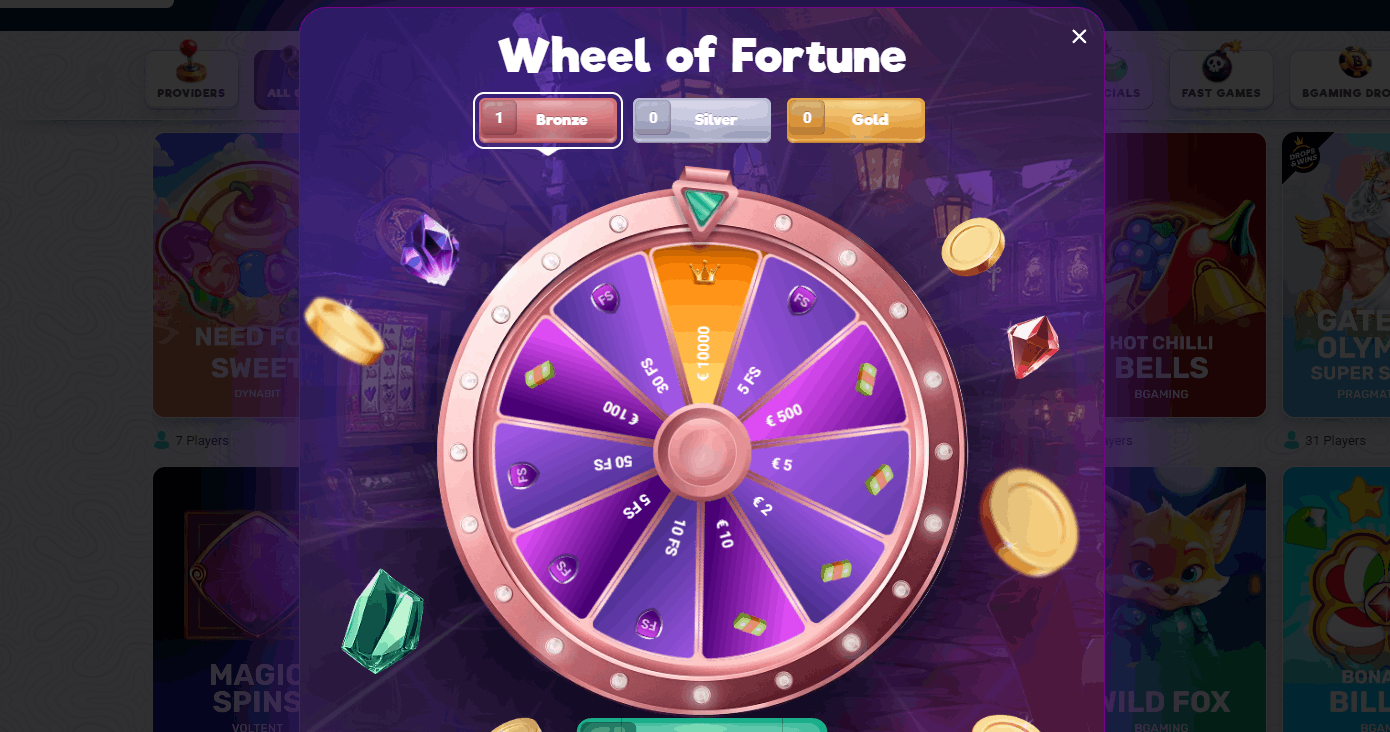SafeCasino Fortune Wheel prizes