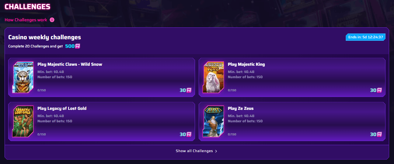 Roby Casino challenges