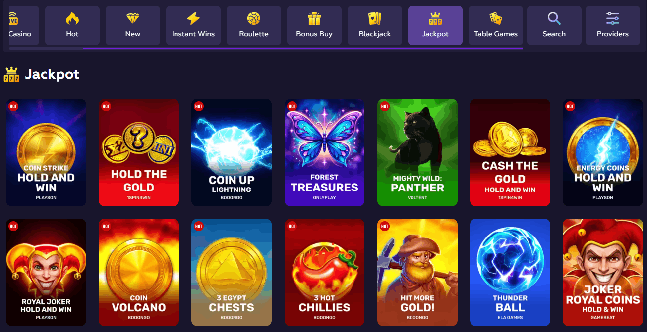 Playfina Casino jackpot games