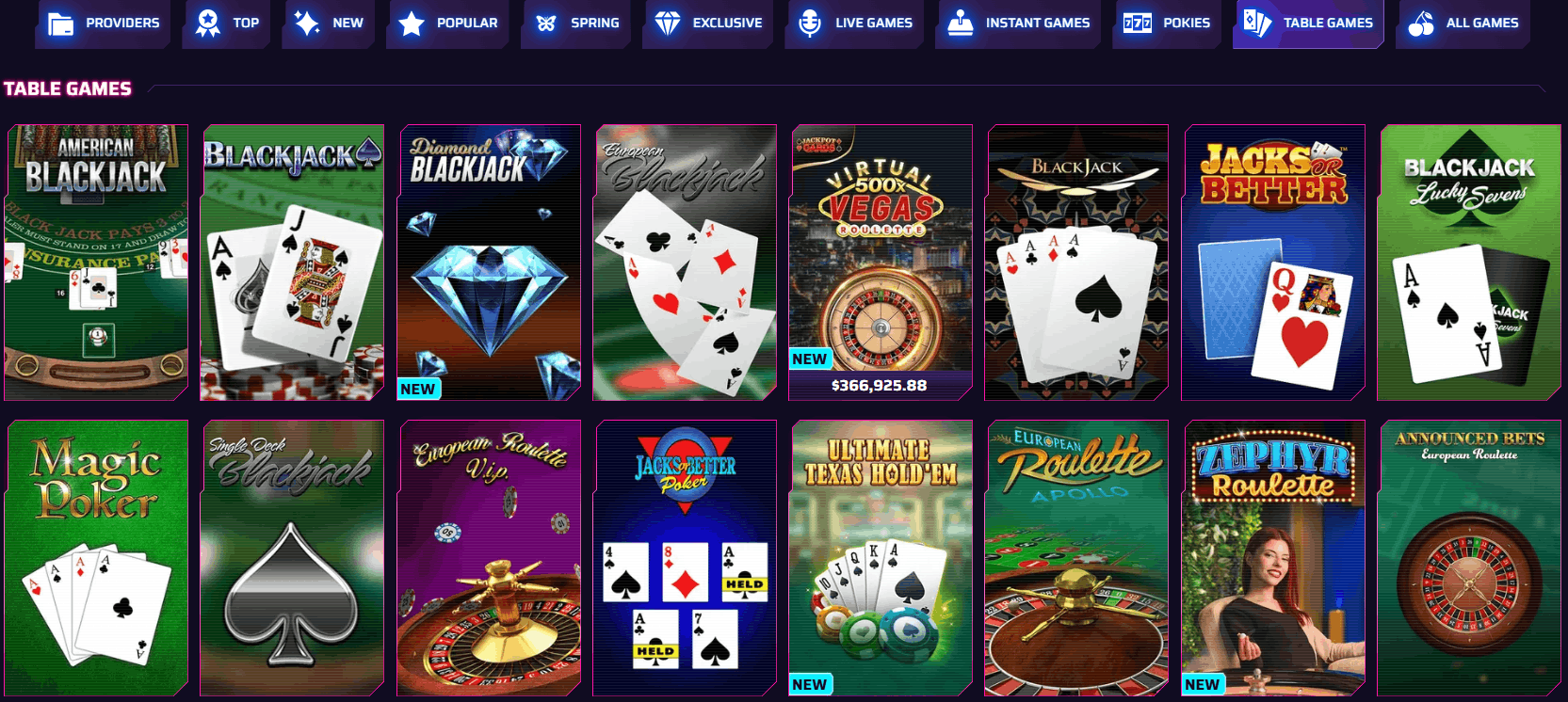 Roby Casino table games