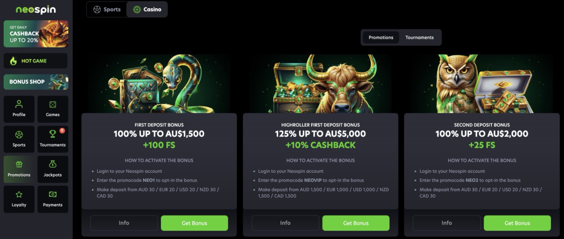 Noespin deposit bonuses
