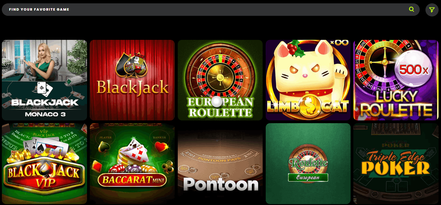 Spin Samurai Casino table games