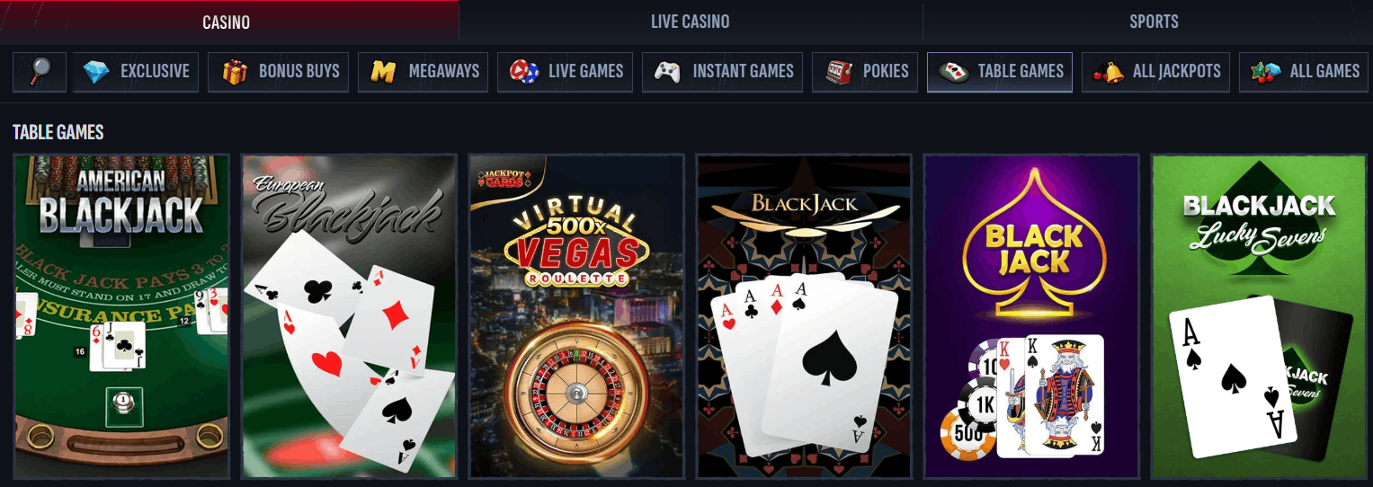 Mafia Casino table games